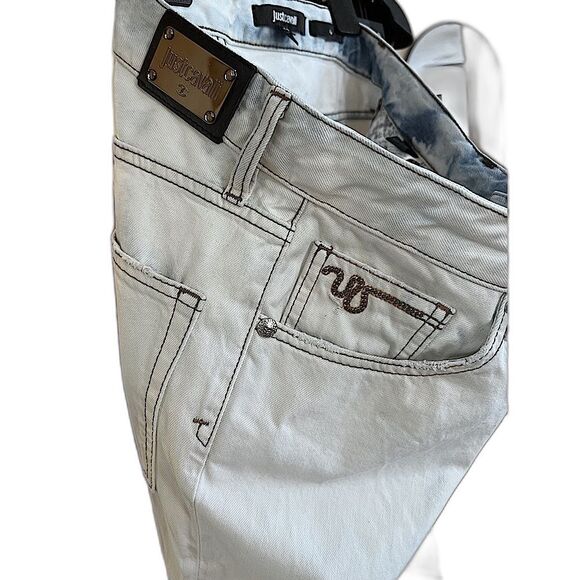Just Cavalli Light Wash Beaded Snake Slim Fit Jeans 32x34 Italy Designer Denim - Picture 2 of 15